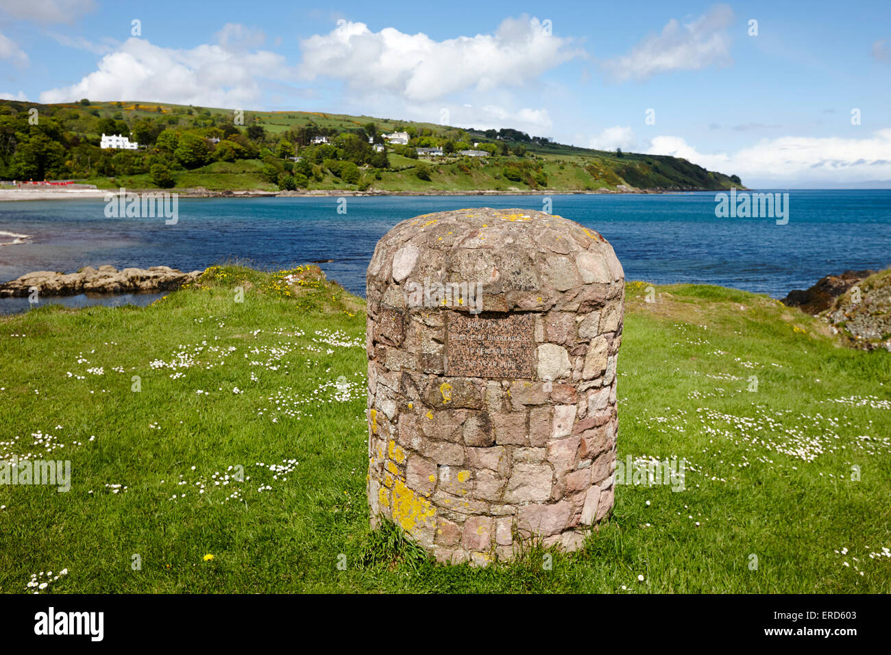 millennium cairn at limerick point Cushendall County Antrim Northern Ireland UK Stock Photo