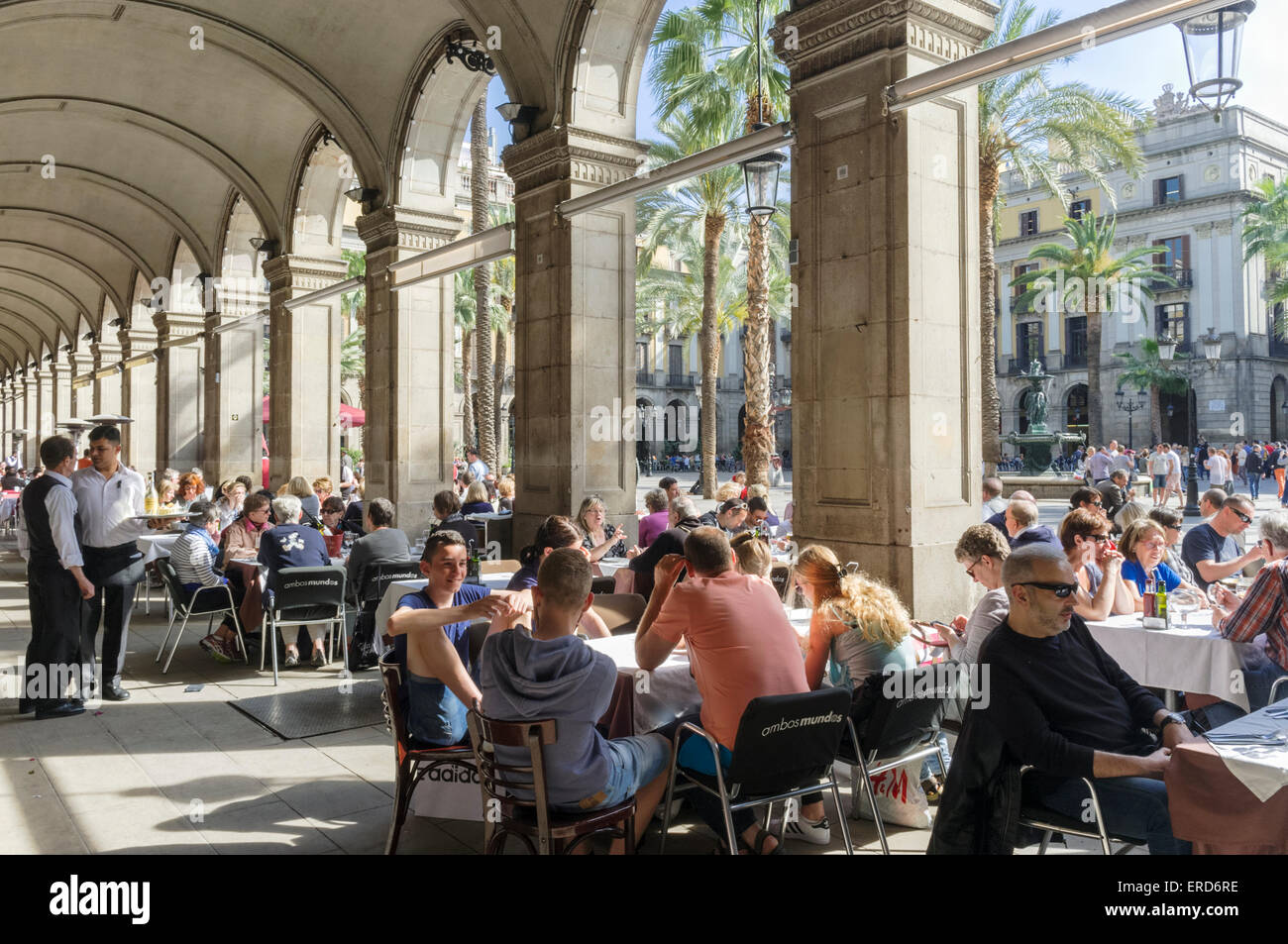Restaurant at Plaça Reial, Gothic quarter, Barcelona, Spain Stock Photo