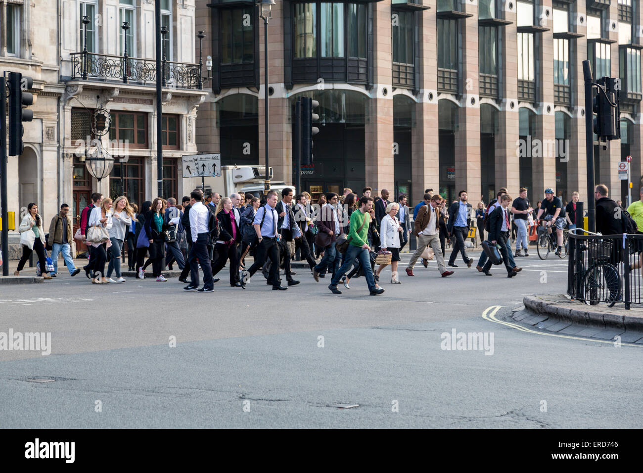 UK, England, London.  Morning Pedestrians en Route to Work, Westminster. Stock Photo