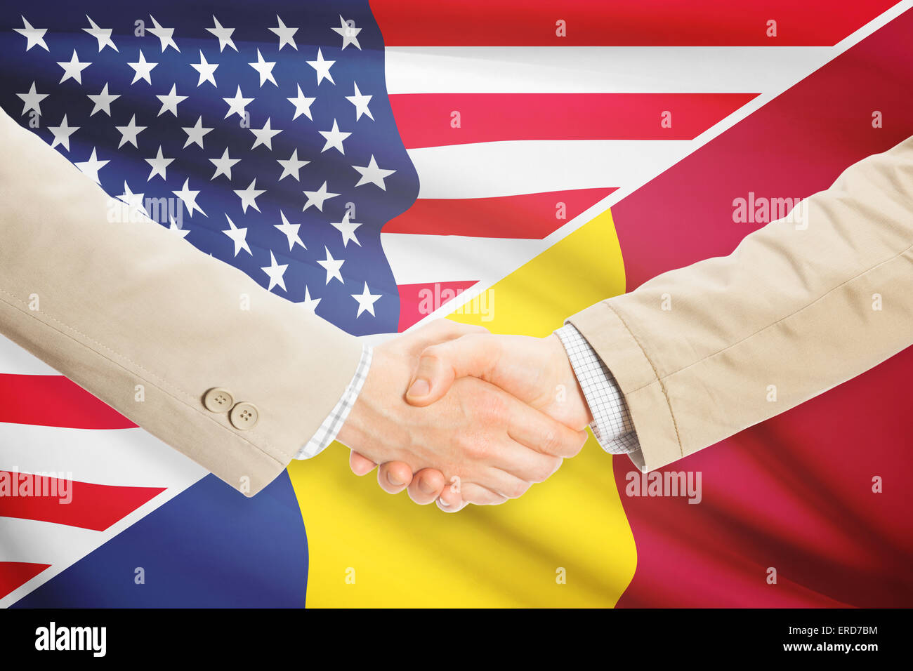 Businessmen shaking hands - United States and Romania Stock Photo