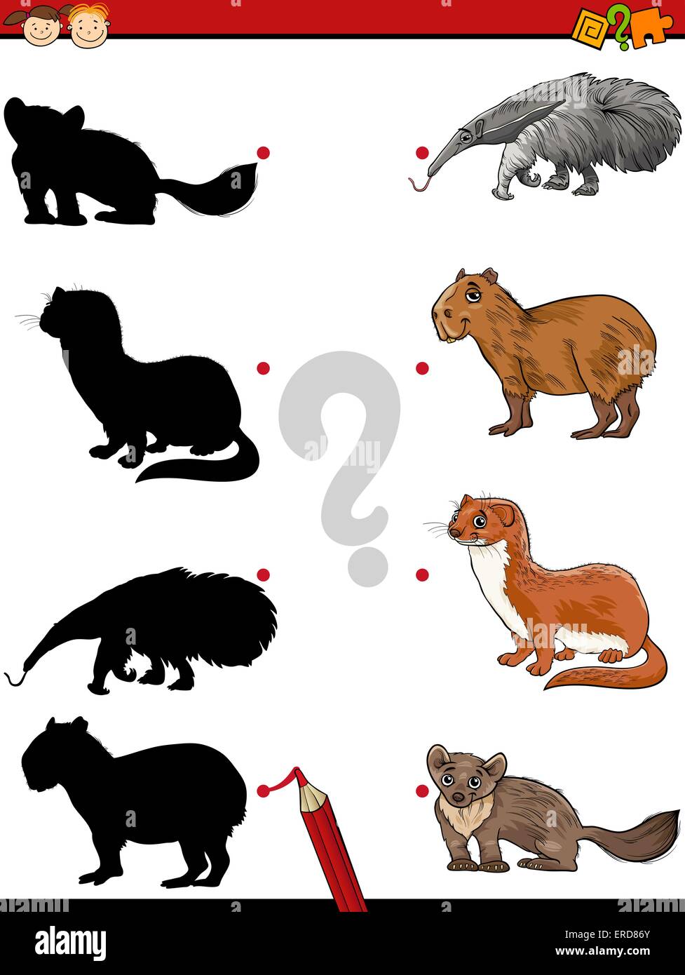 Cartoon Illustration of Education Shadow Matching Game for Preschool ...