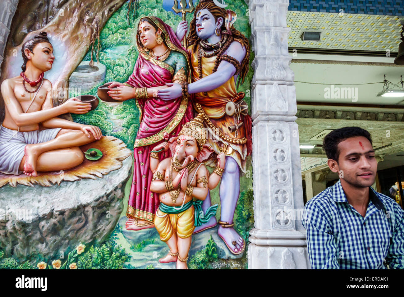 Mumbai India,Indian Asian,Mahalakshmi Nagar,Bhulabhai Desai Marg,Road,Shree Swaminarayan Temple,Hindu,bindi,entrance,art artwork,artwork,adult adults Stock Photo