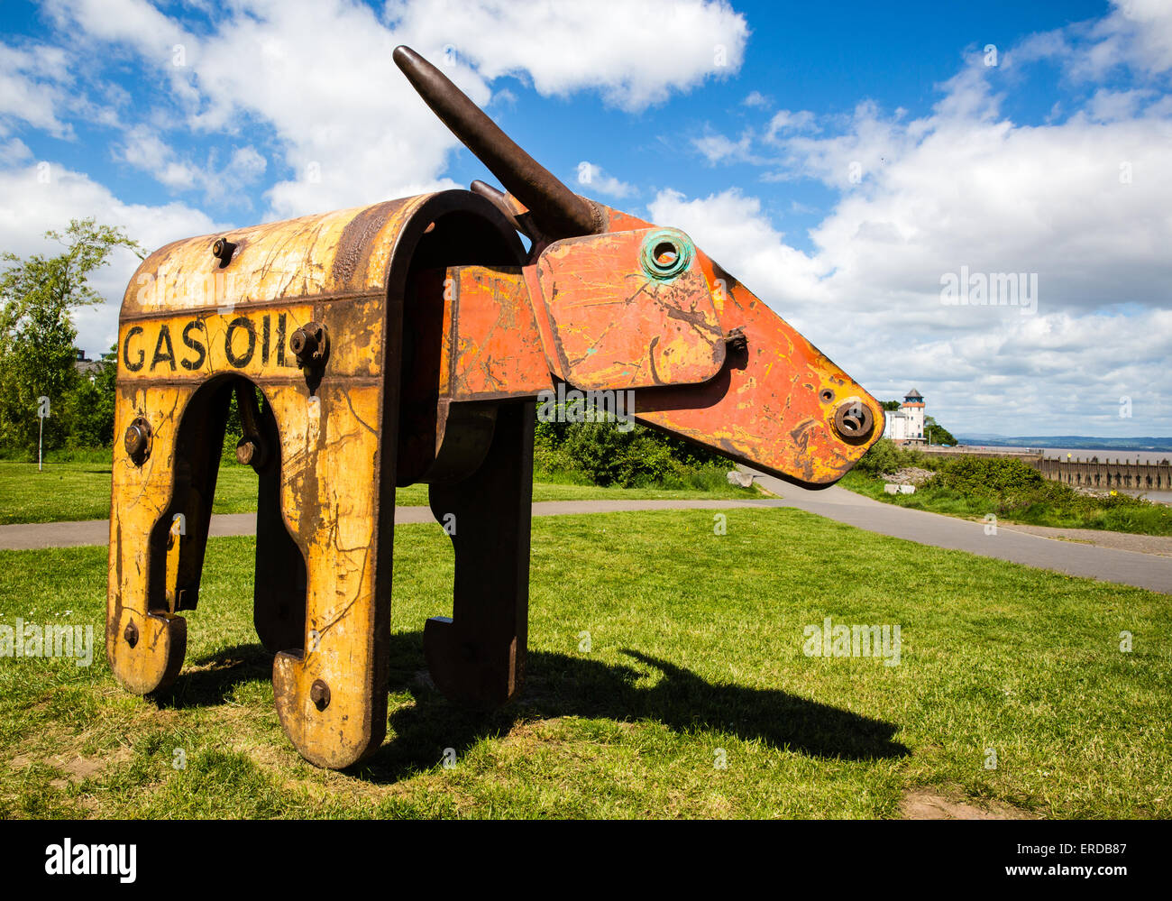 Gas Oil ox sculpture by Jason Lane on the sea front in Portishead Somerset UK Stock Photo