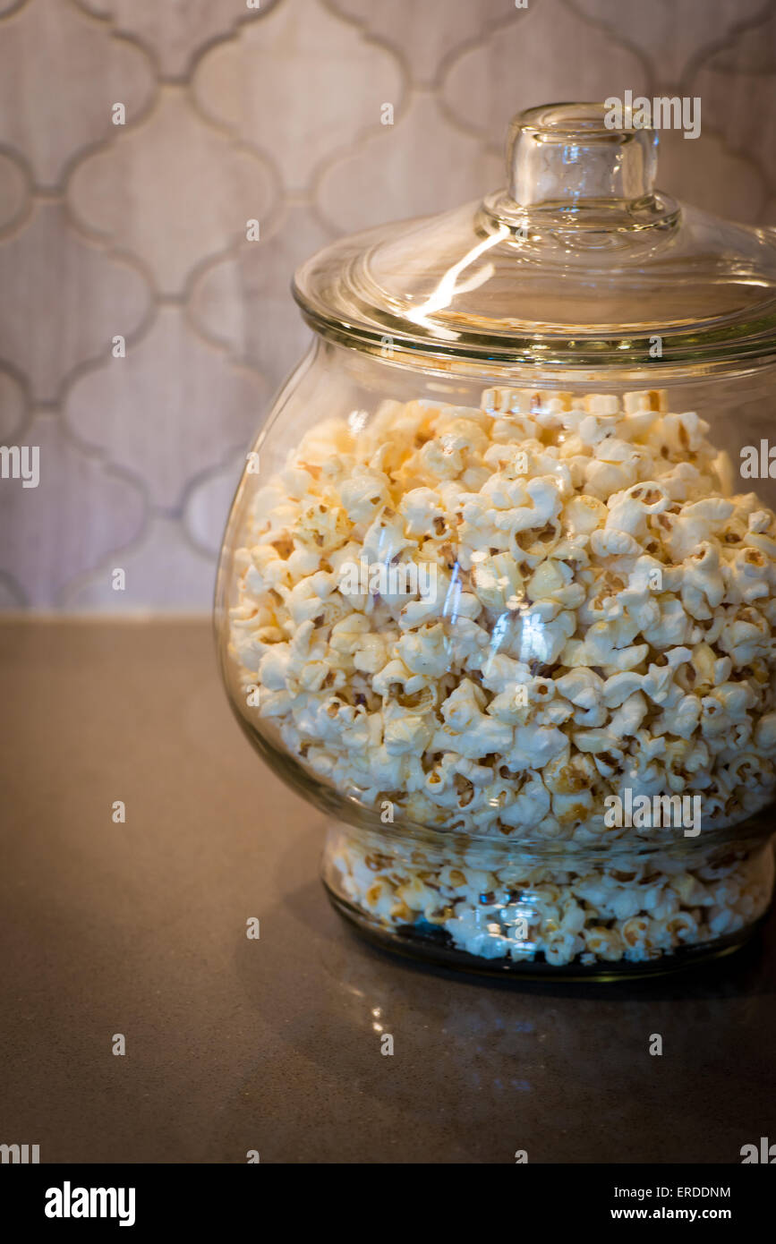 Popcorn snack in a glass jar Stock Photo Alamy