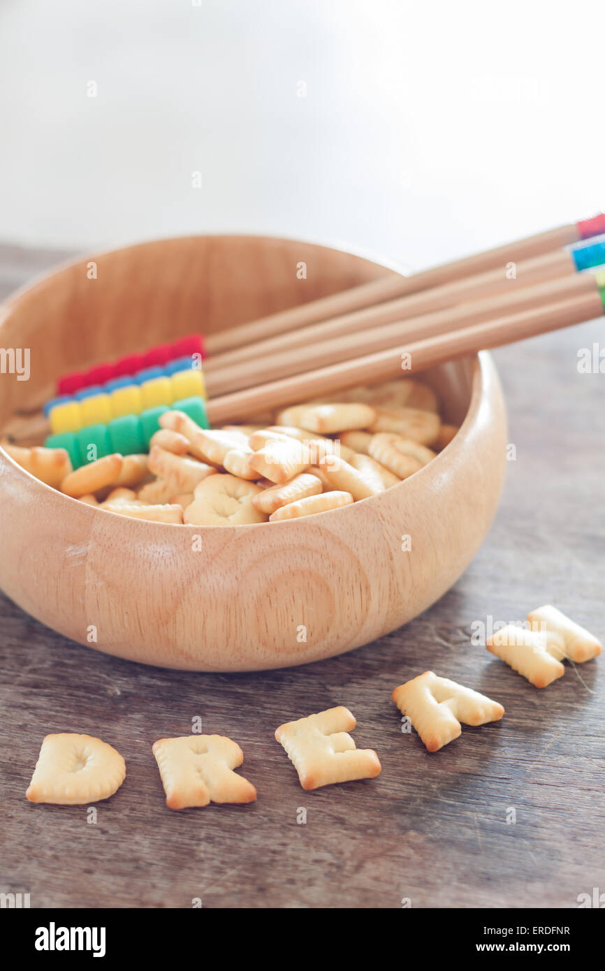 Dream alphabet biscuit on wooden table, stock photo Stock Photo Alamy