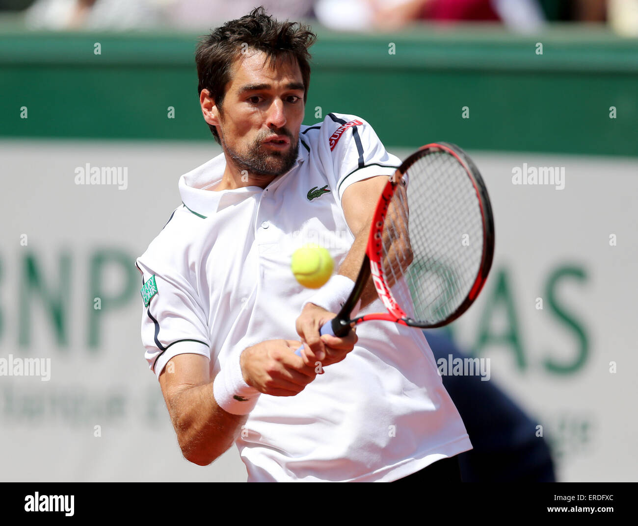 Paris. 1st June, 2015. France's Jeremy Chardy returns the ball to ...