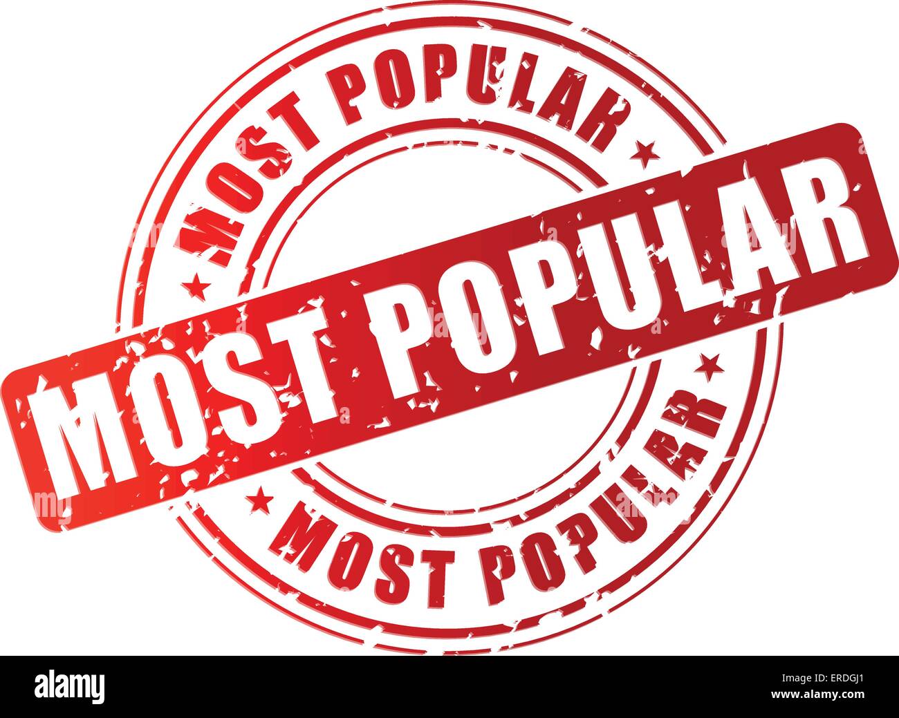 Vector illustration of most popular red stamp on white background Stock Vector