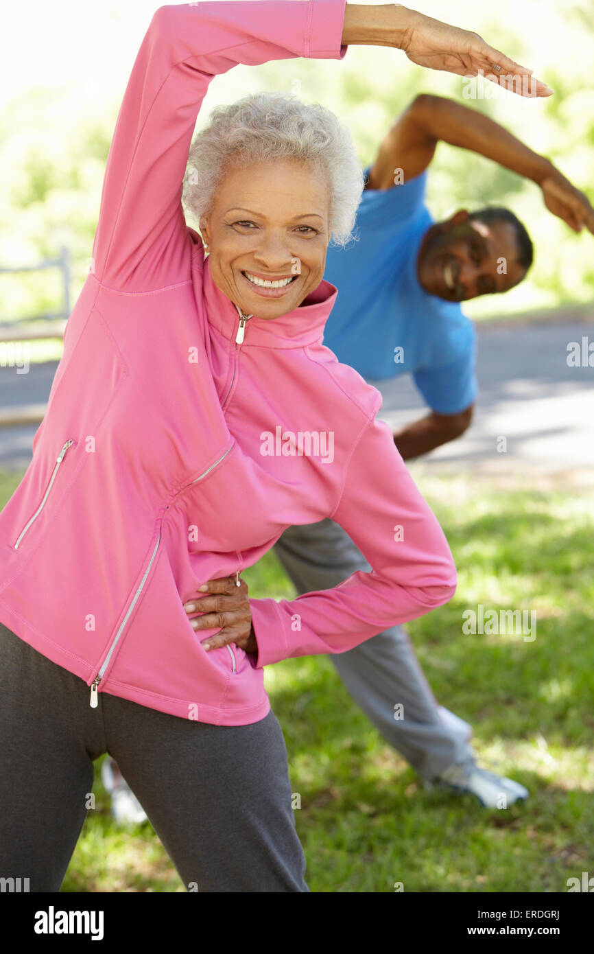 Senior African American Couple Exercising In Park Stock Photo - Alamy