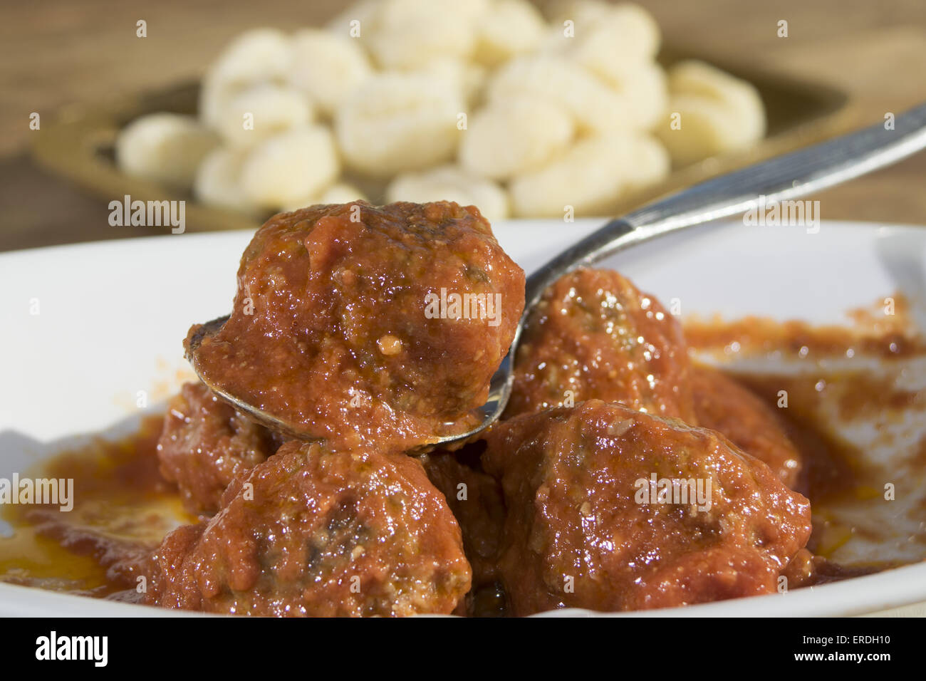 tasty Italian recipe: meatballs in tomato sauce Stock Photo