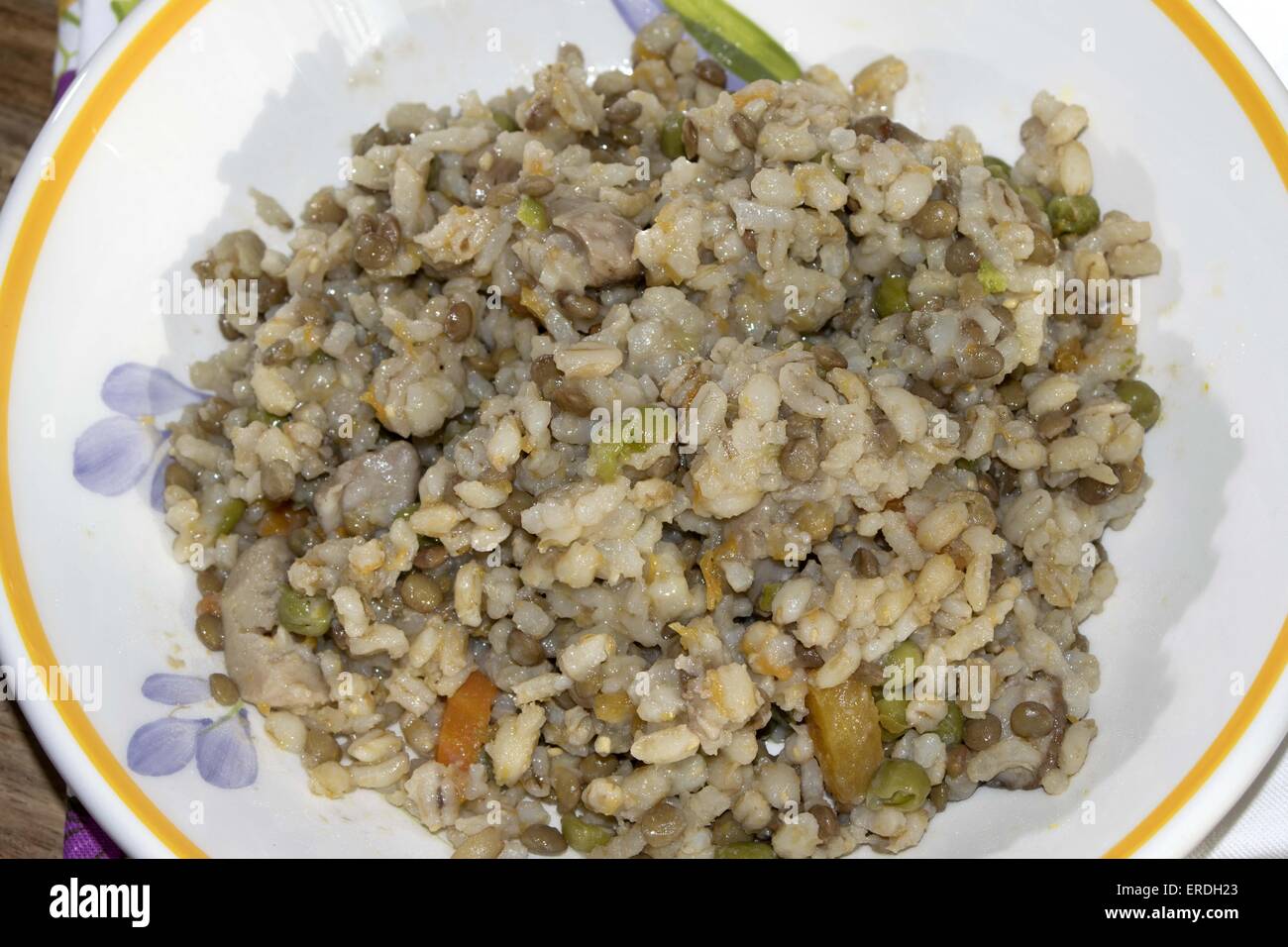 traditional vegetarian meal: soup of cereals Stock Photo