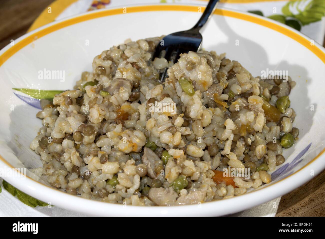 traditional vegetarian meal: soup of cereals Stock Photo
