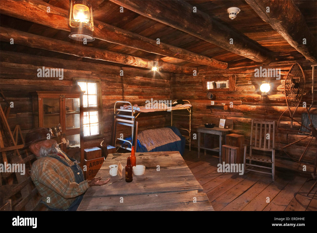 Miners Log Cabin at Geronimo Springs Museum in Truth or Consequences, New Mexico, USA Stock Photo