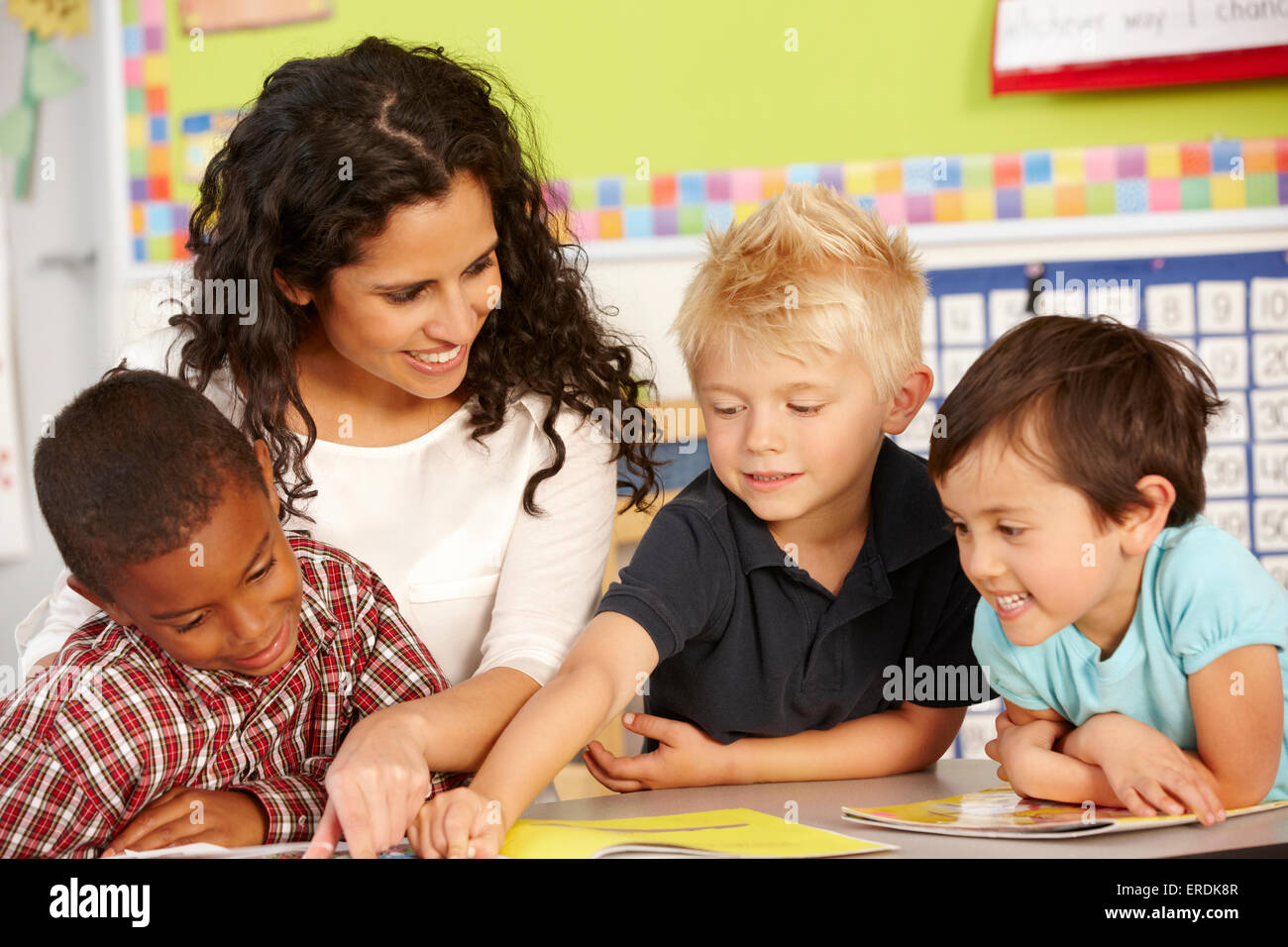 Group Of Elementary Age Schoolchildren In Class With Teacher Stock ...