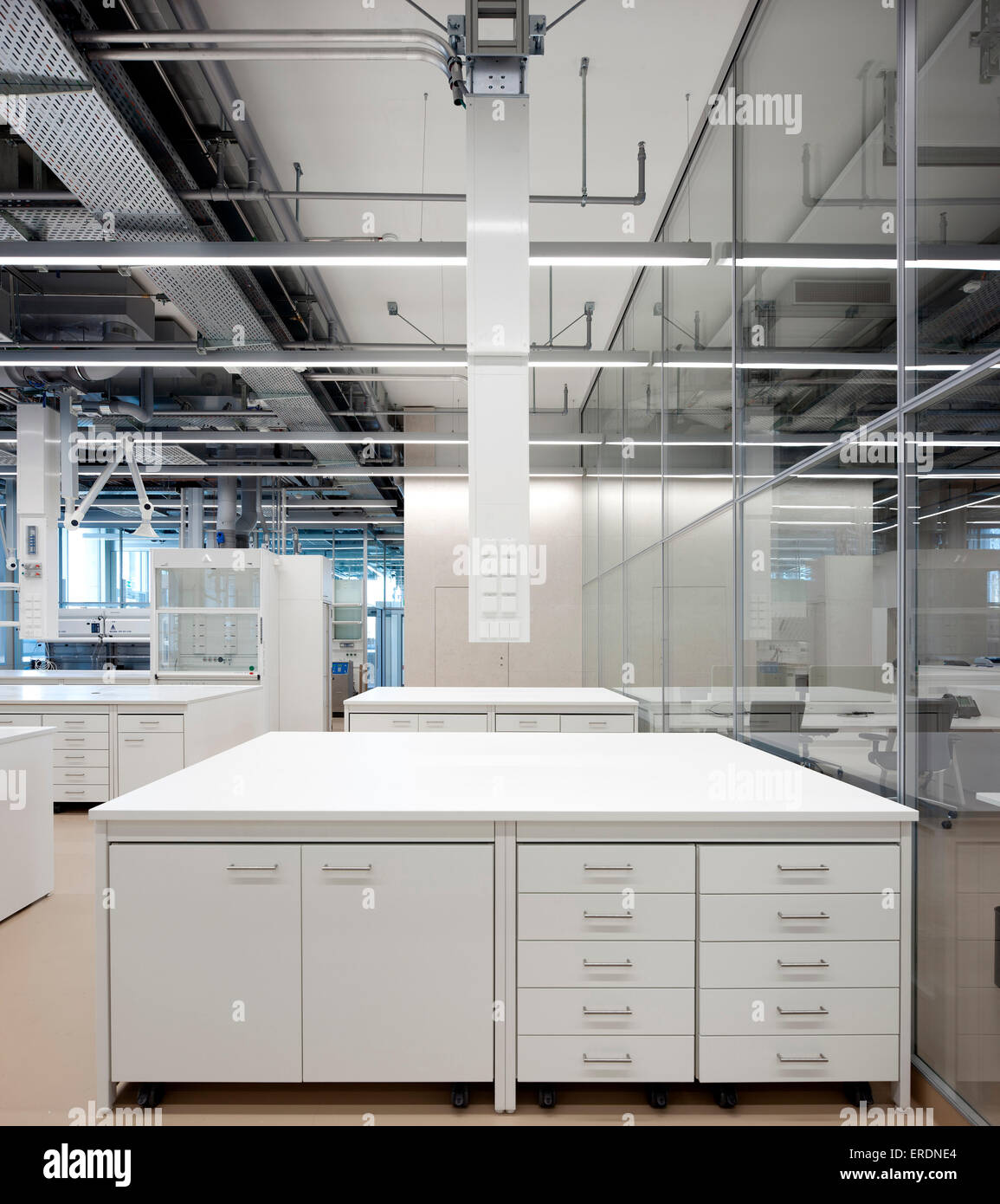 Filing system in open plan office. Novartis Campus Virchow 6, Basel, Switzerland. Architect: Alvaro Siza, 2012. Stock Photo