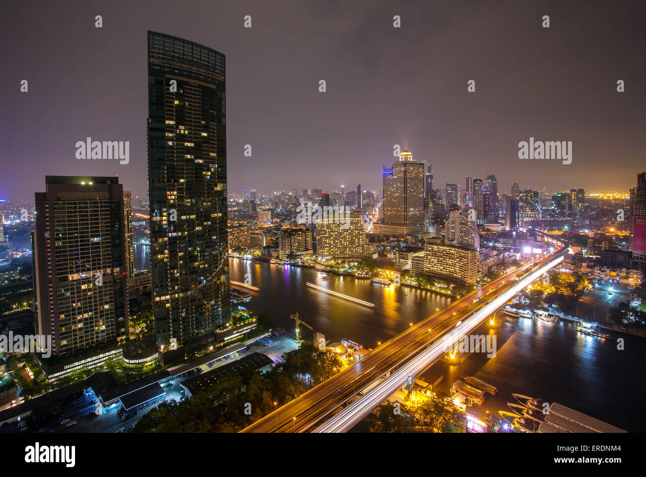 Landscape of River in Bangkok city at night, bird view Stock Photo - Alamy