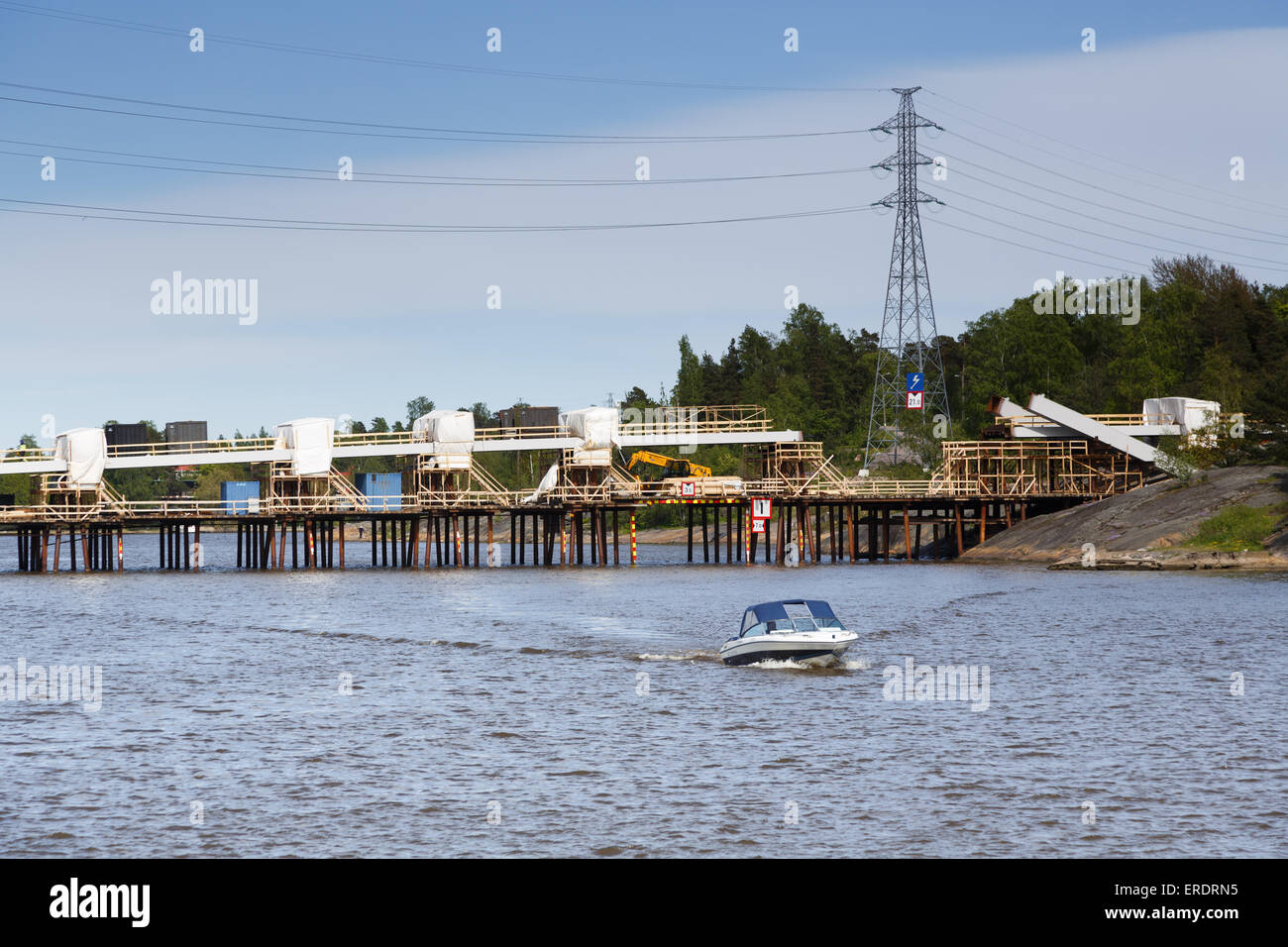 Grandfather's Bridge for light traffic under construction between Kalasatama residential area and Mustikkamaa recreation area. Stock Photo