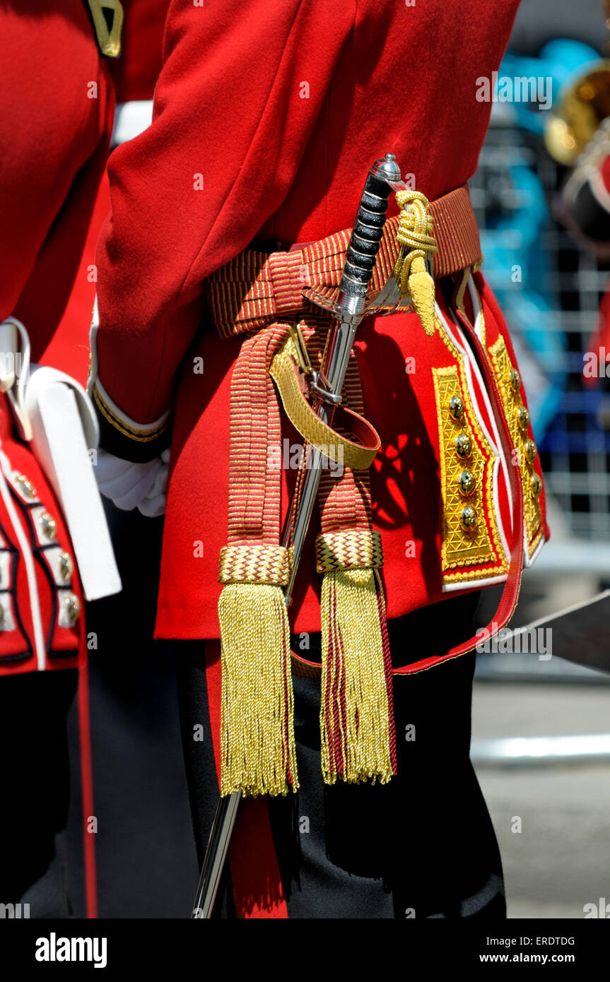 London. May 27th 2015. State Opening of Parliament. Band of the Grenadier Guards in Parliament Square in ceremonial uniform Stock Photo