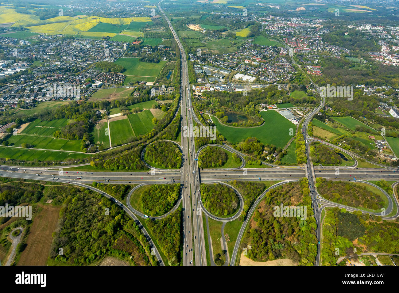 Motorway or highway intersection Holden, with Unterbach, Erkrath behind, North Rhine-Westphalia, Germany Stock Photo