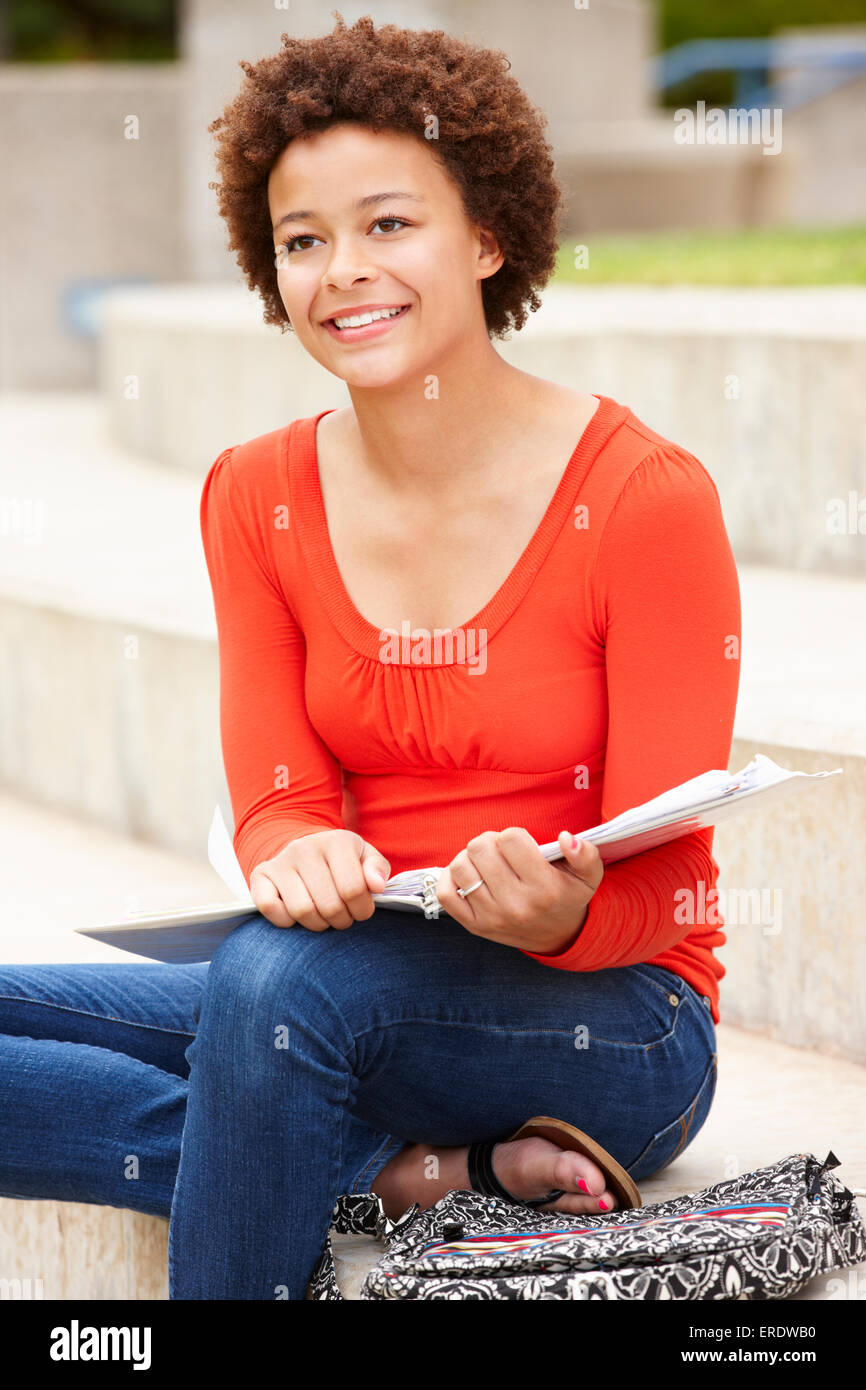 Mixed Race Student Working Outdoors Stock Photo - Alamy