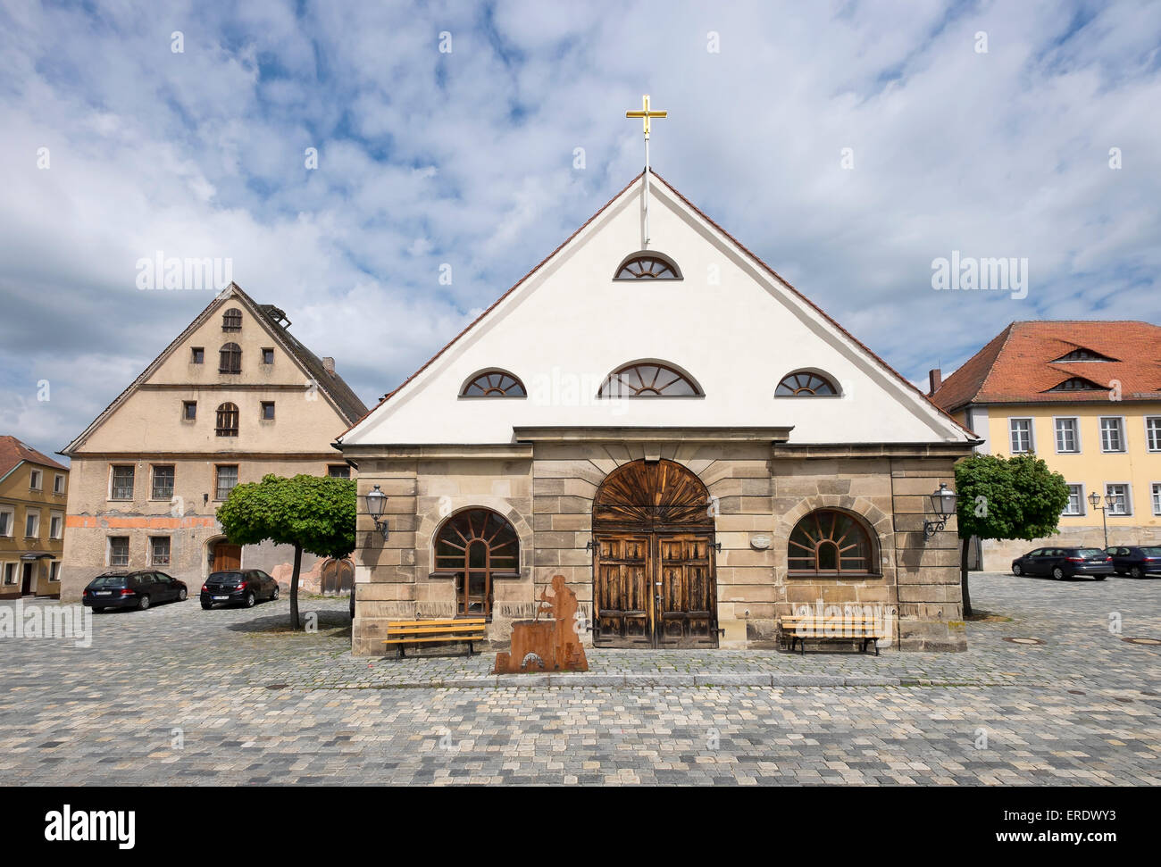 Former community brewery, now a Protestant parish hall, market square, Creußen, Upper Franconia, Franconia, Bavaria, Germany Stock Photo