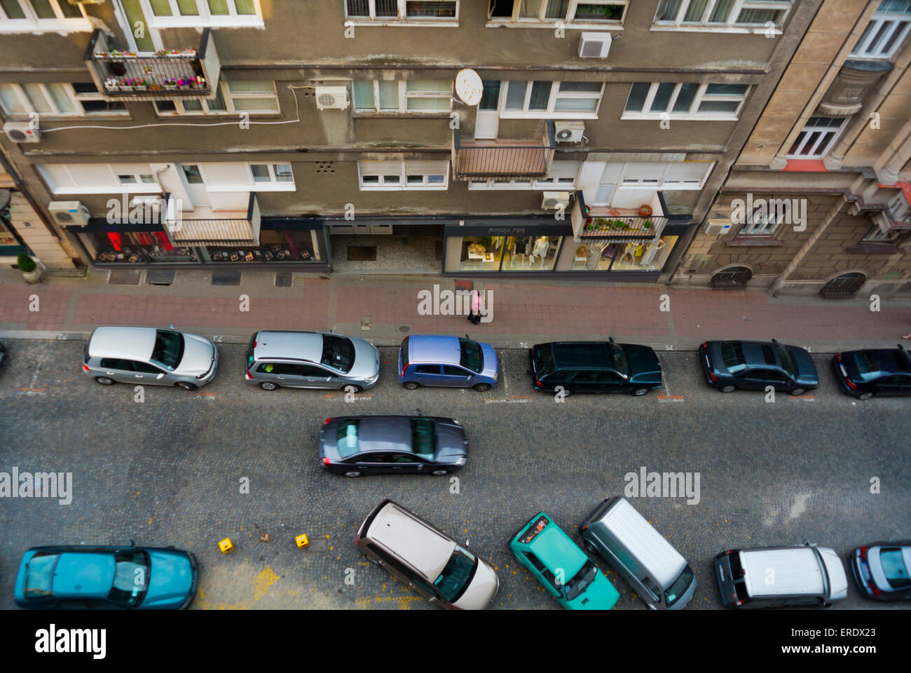 High angle view street scene, Dorcol district, central Belgrade, Serbia, Southeastern Europe Stock Photo