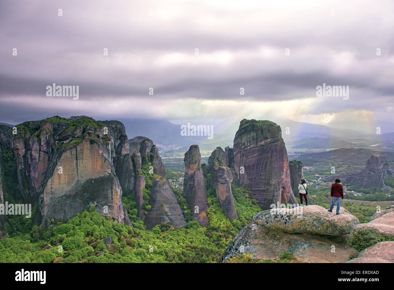 Breathtaking view to Meteora gigantic rocks, a geological phenomenon renown all over the world in Thessaly  district, Greece Stock Photo