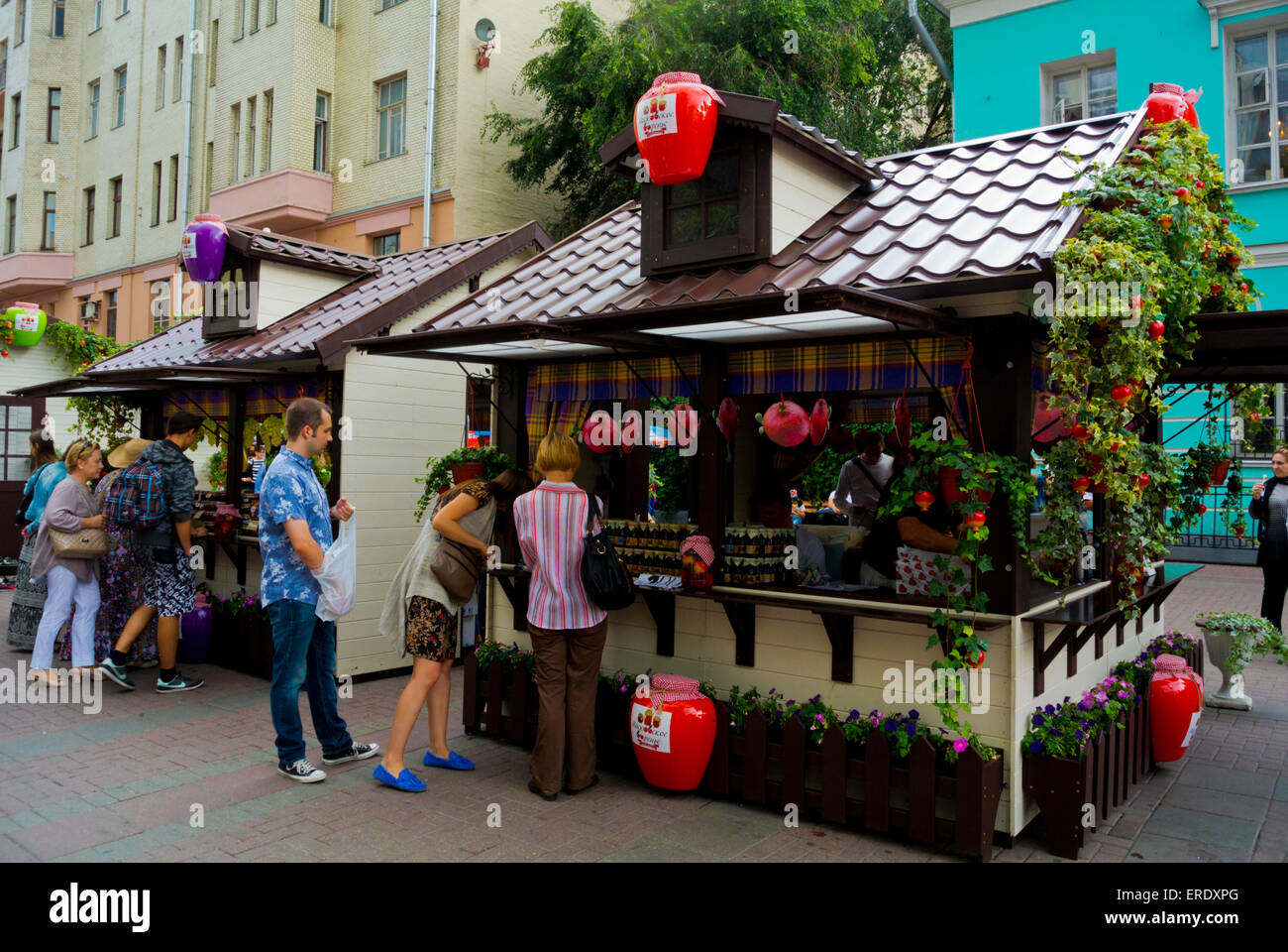 Food stall, during Moscow Festival, Arbat pedestrian street, central Moscow, Russia, Europe Stock Photo