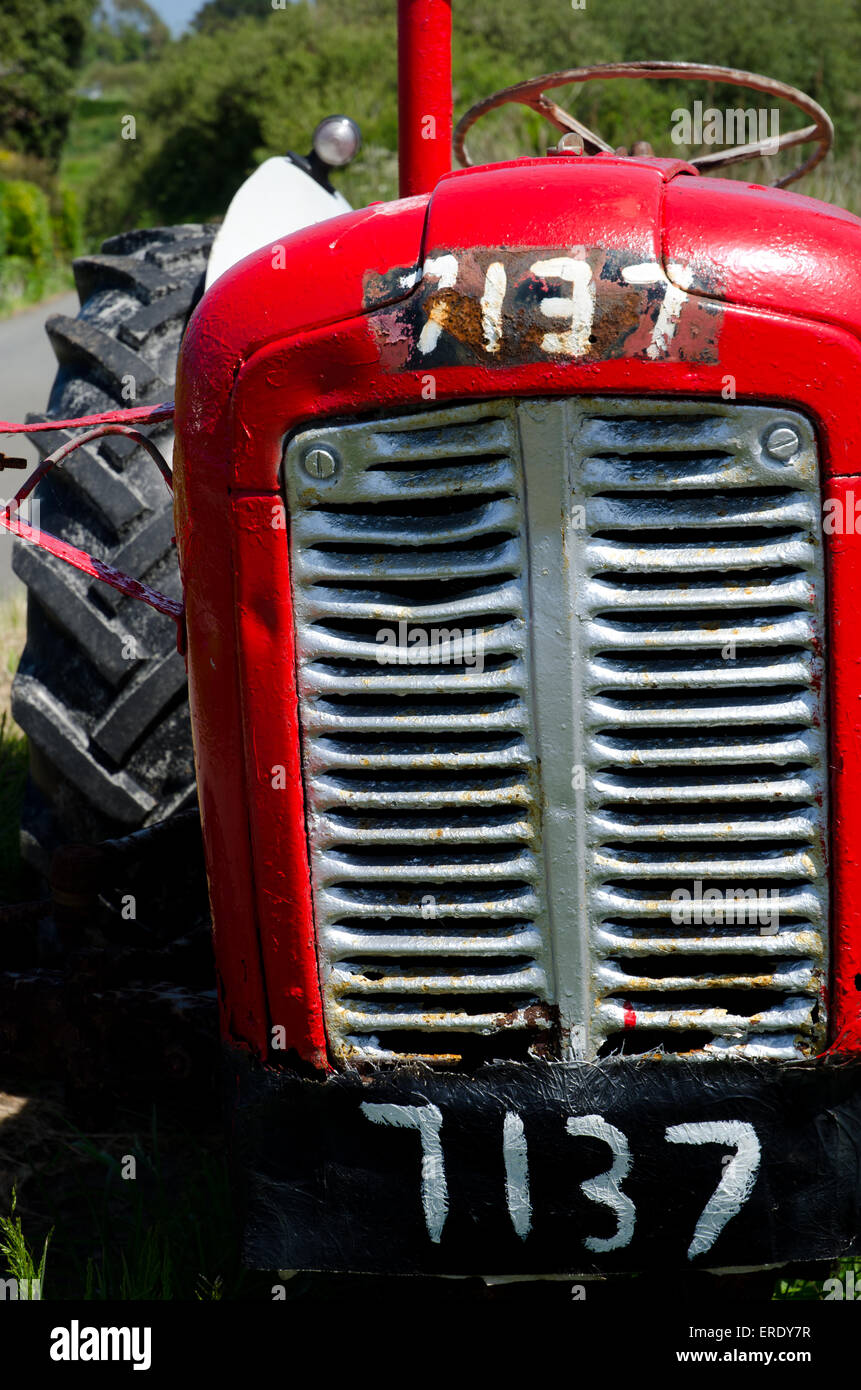 Old Tractor grille painted red vintage Stock Photo Alamy