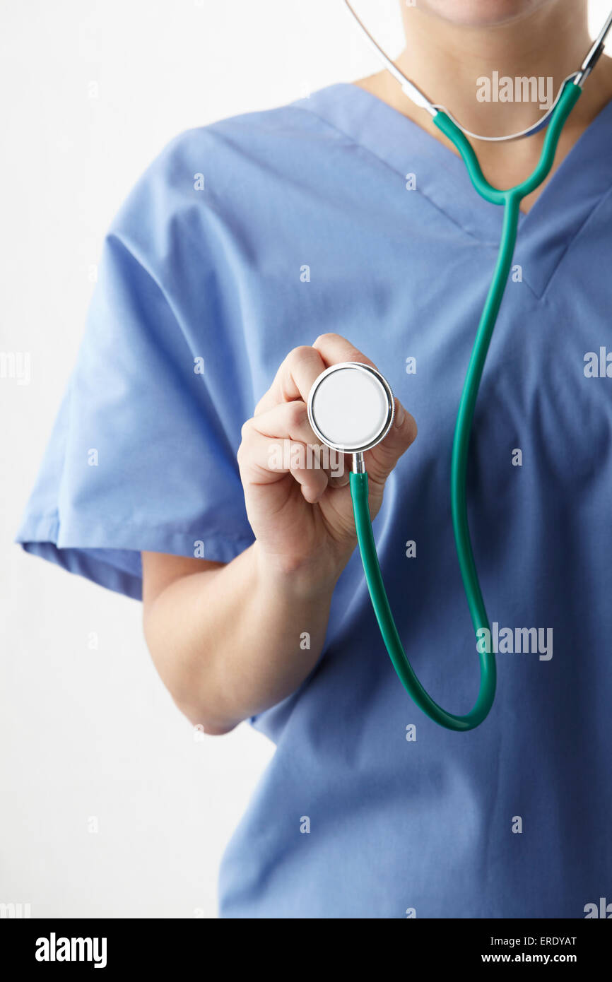 Female doctor with stethoscope cropped studio shot Stock Photo - Alamy