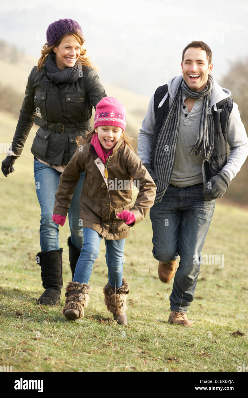 Family having fun in the country in winter Stock Photo