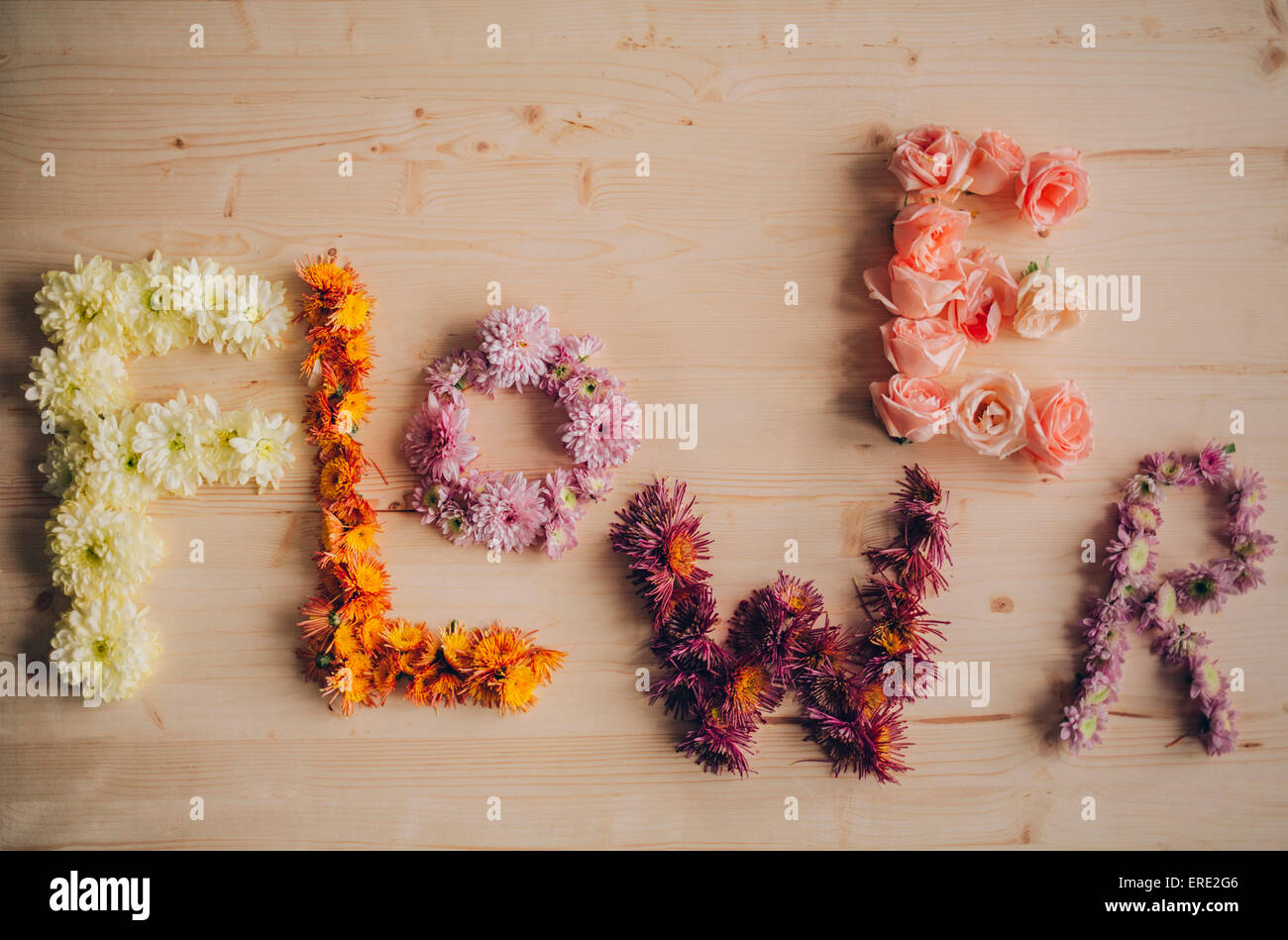 Flower spelled with flowers Stock Photo Alamy
