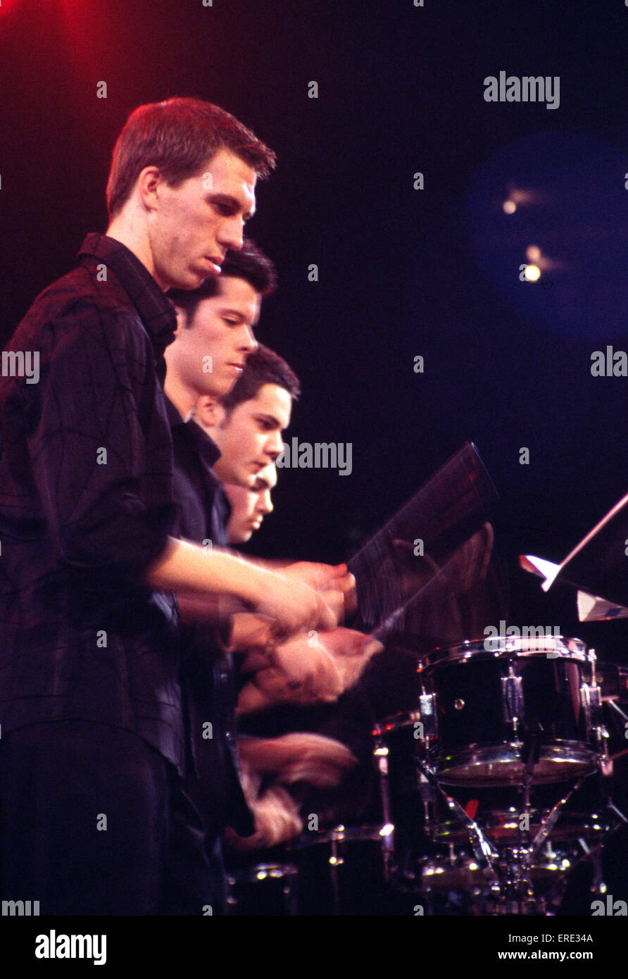 Group of young male percussionists performing at one of the annual