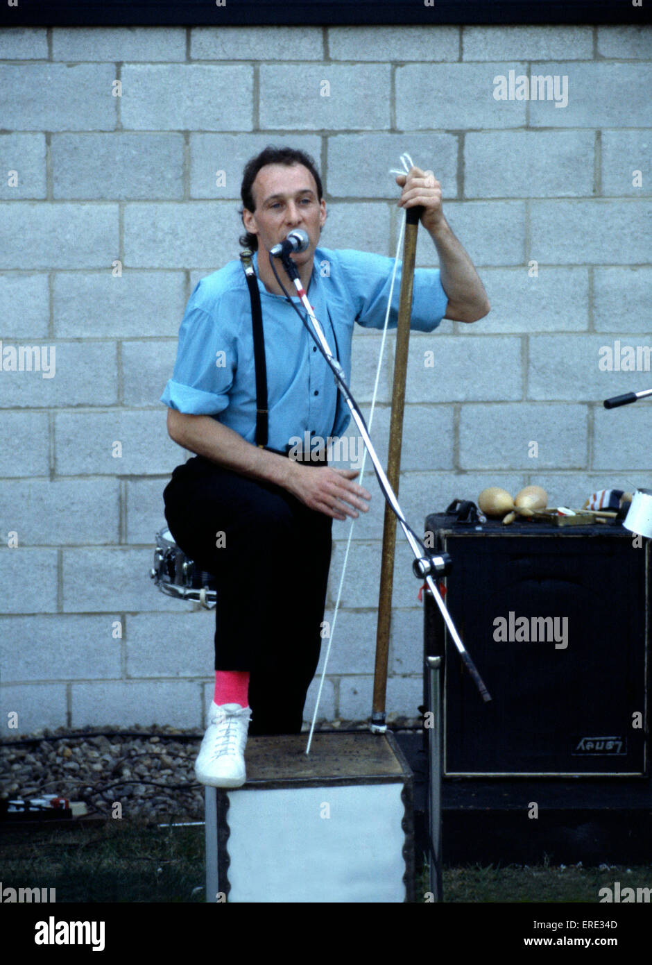 Man playing a home-made tea-chest bass as part of a skiffle group Stock Photo