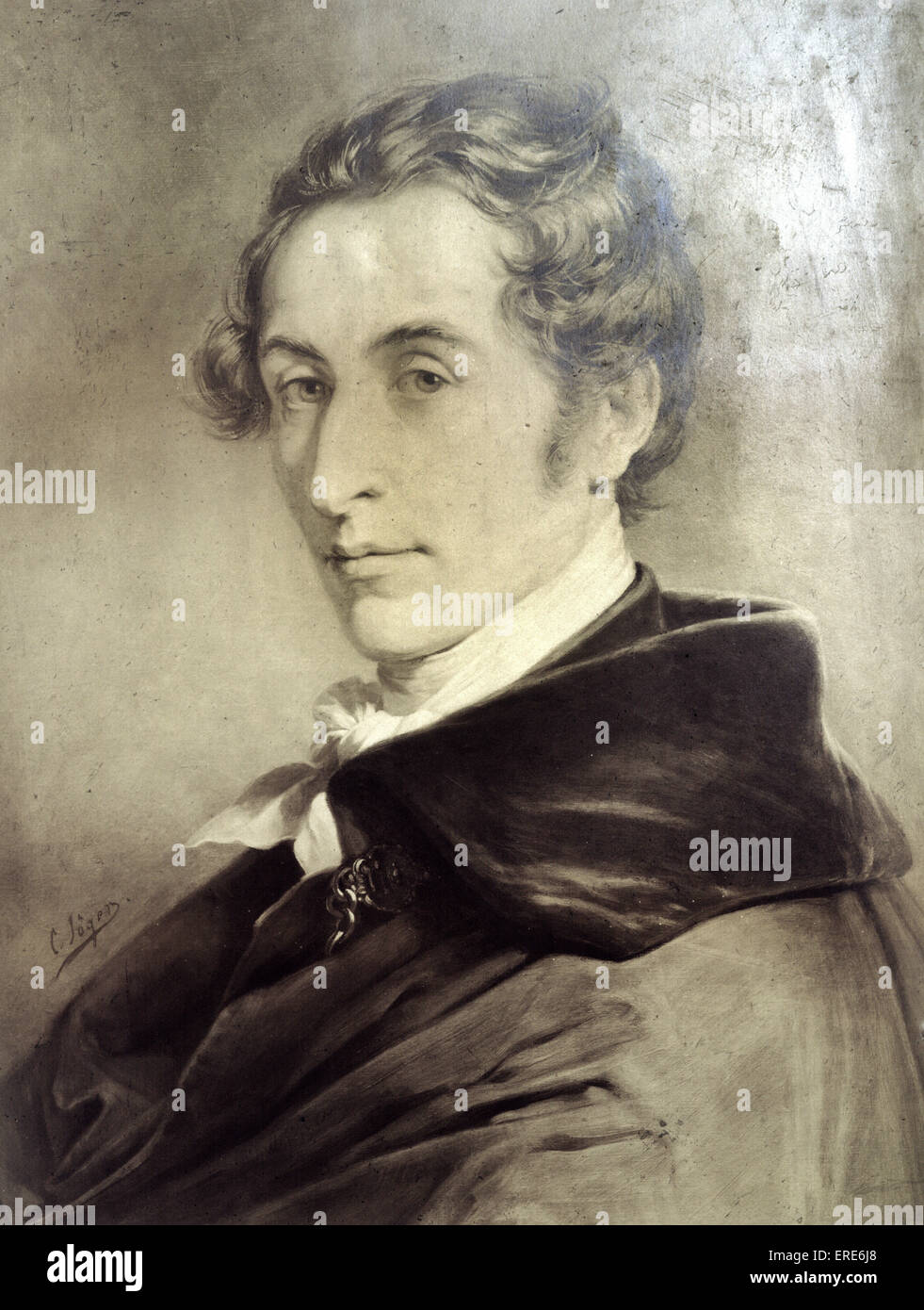 Carl Maria von Weber, composer.  Sepia photograph by Friedrich Bruckmann of painting by Carl Jäger, c.1870.  Published by Stock Photo