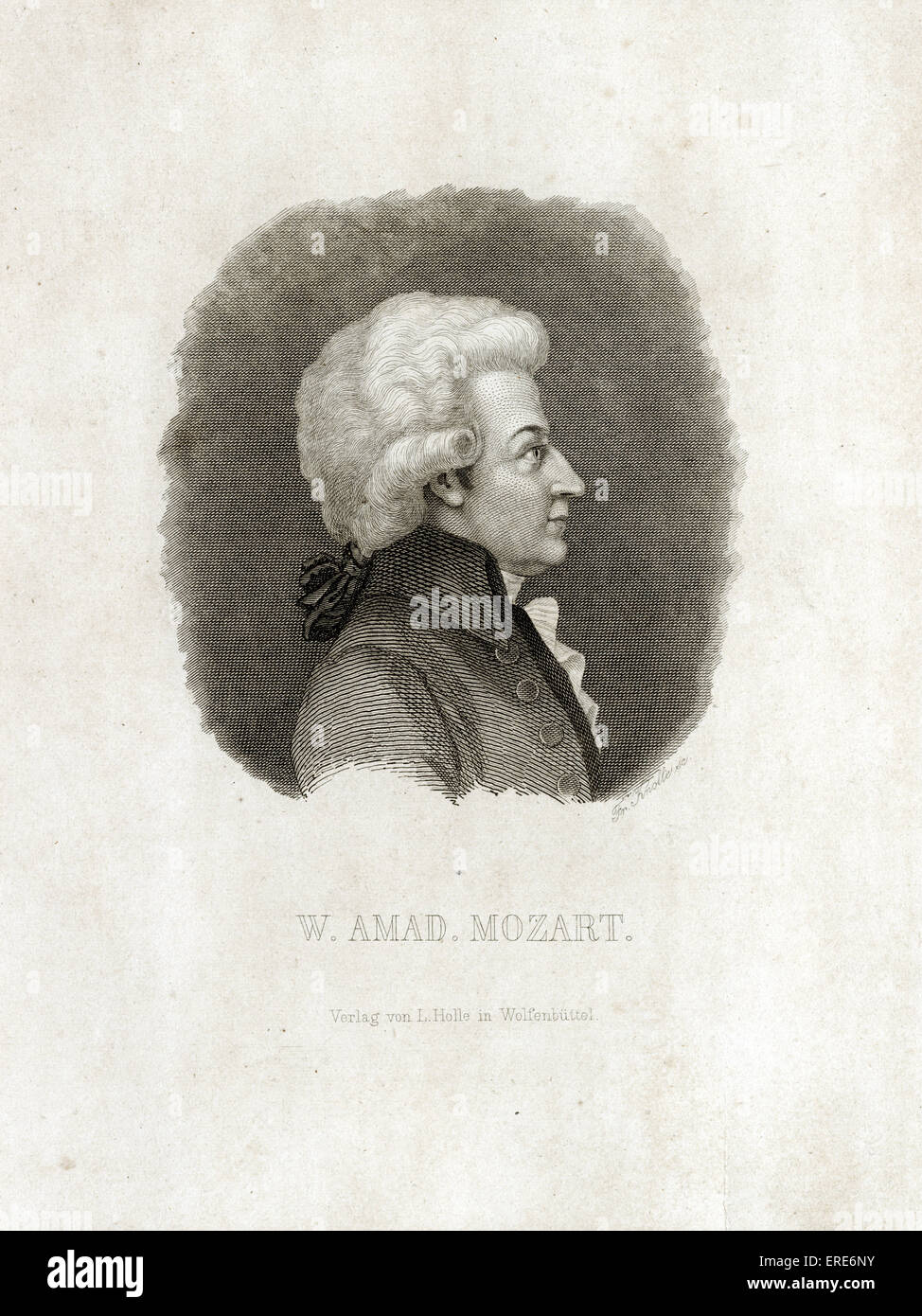 Wolfgang Amadeus Mozart, engraving.  Signed 'Fr. Knolle, sc.', undated. Stock Photo