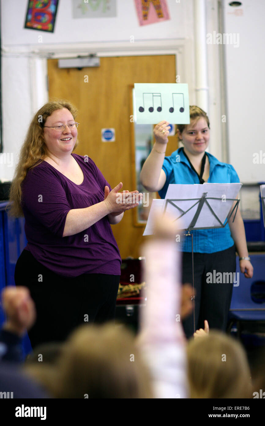 Music workshop in a school, learning through play and demonstrating the ...