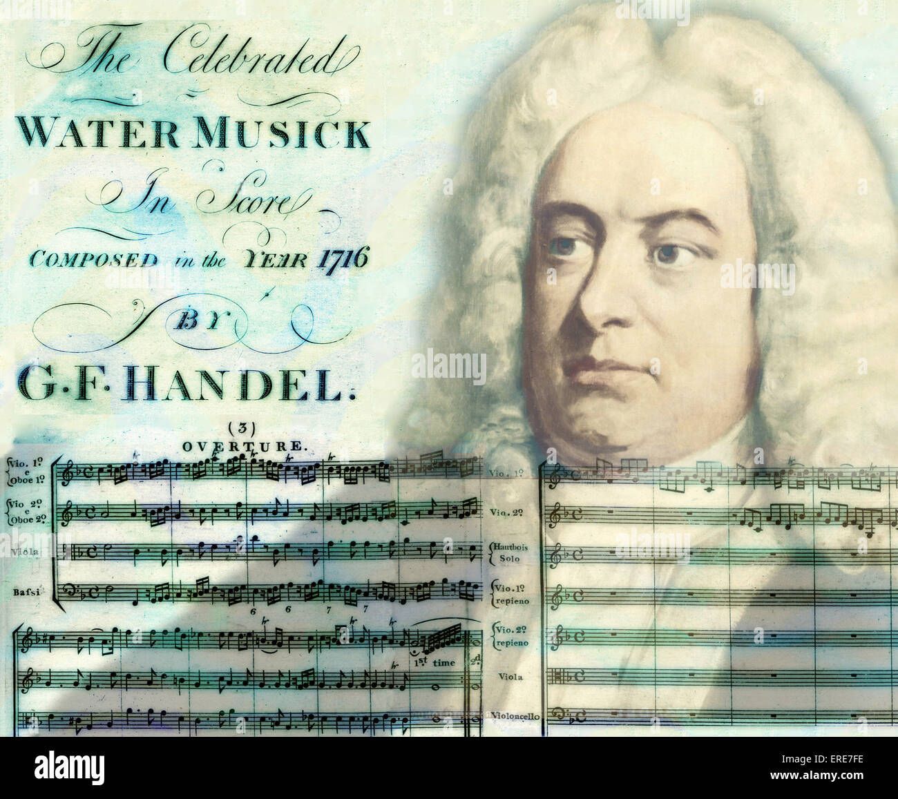 HANDEL, George Frideric collageor graphic compilation (cover ready to go). German-English composer, 23 February 1685 - 14 April 1759 Stock Photo