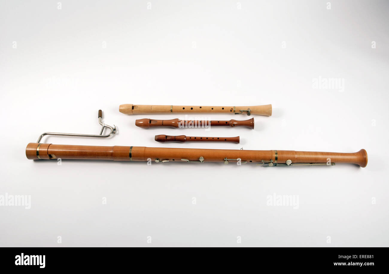 Set of wooden recorders, Descant, Alto, Tenor and Bass Stock Photo Alamy