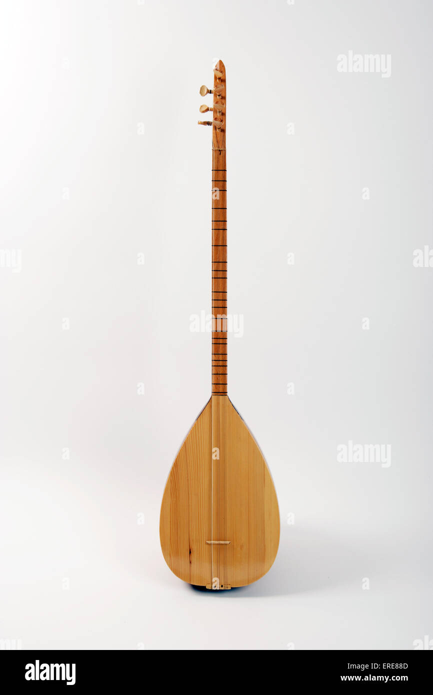 Saz, Turkish string instrument with a long neck and bowl shaped back and movable frets Stock Photo