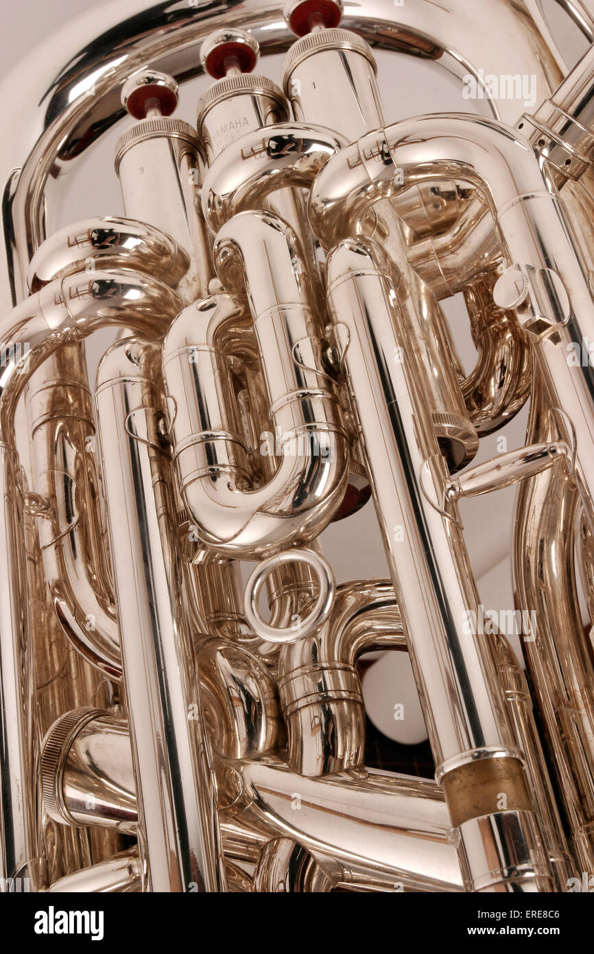 Tuba made by Yamaha, closeup of valves and tubing Stock Photo Alamy