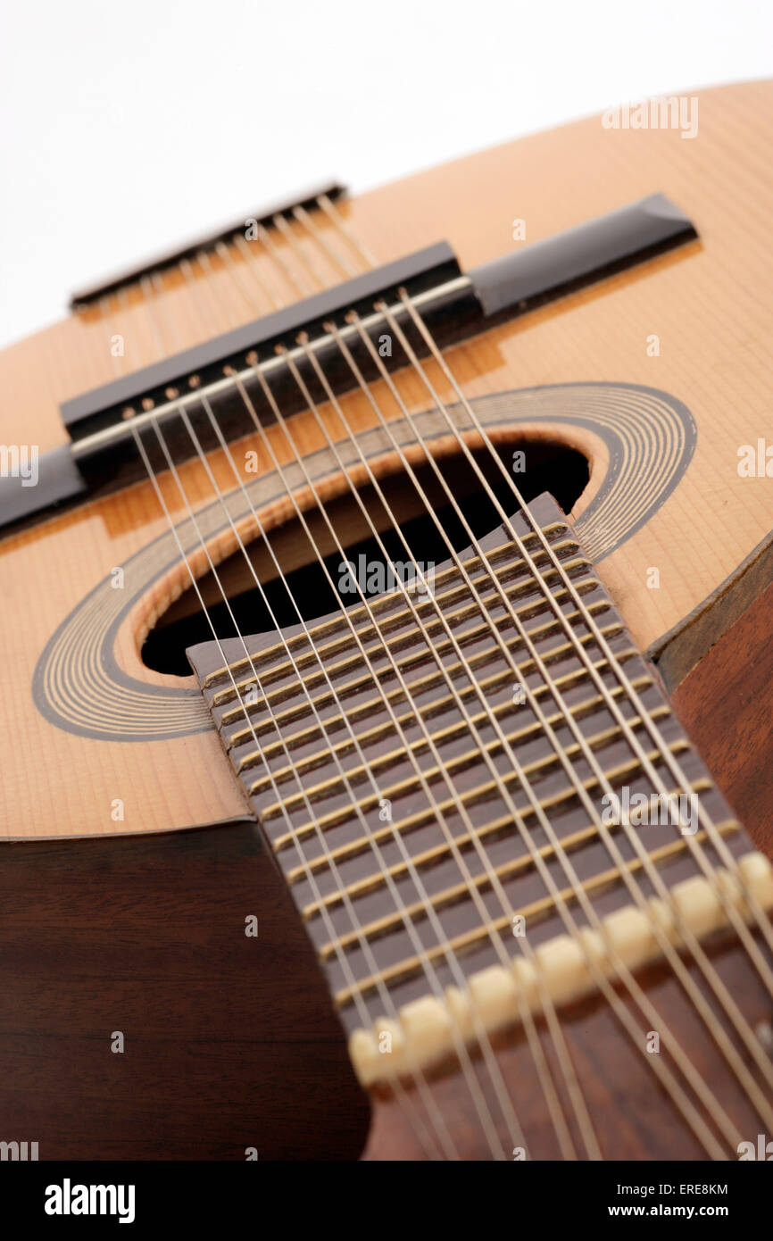 Closeup detail of a Bandurria or 12 string Spanish Mandolin showing