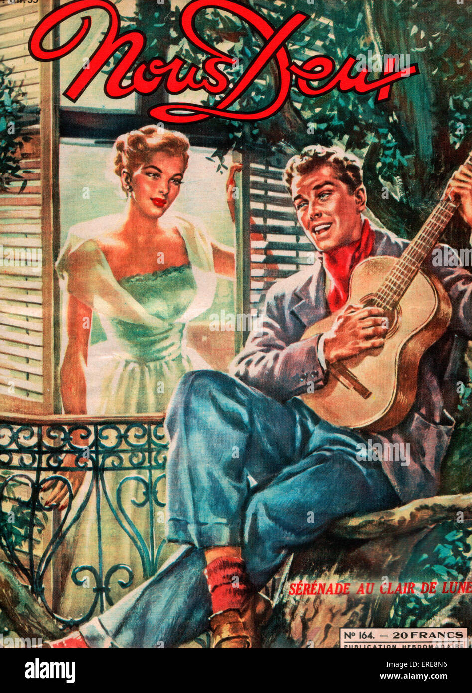 Cover of French romance magazine Nous Deux, 1949. A woman in a pretty