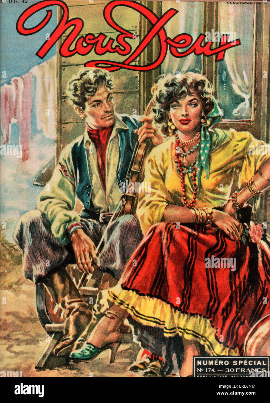 Cover of French romance magazine Nous Deux, 1950. A couple in Gypsy