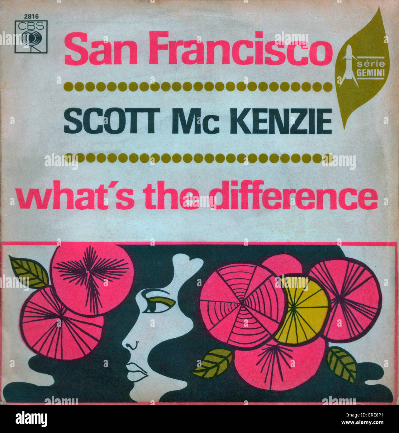 Cover of the hit single San Francisco, by American singersongwriter Scott McKenzie Stock Photo