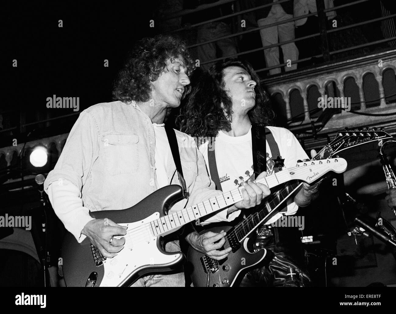 Roger Daltrey (b. 1944), lead singer with English band The Who, playing electric guitar at a private gig at the Limelight club, Stock Photo