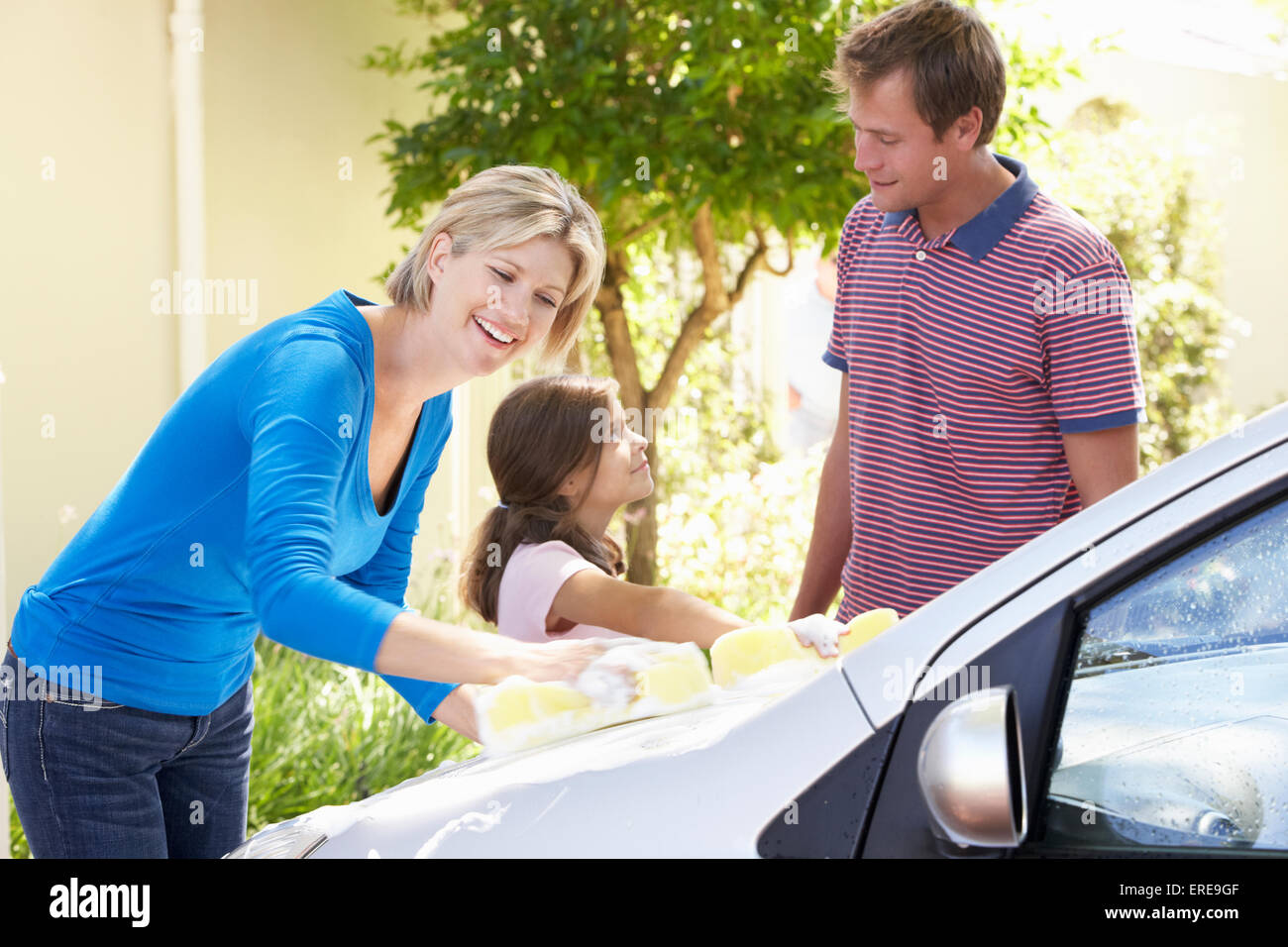 Family Washing Car Together Stock Photo - Alamy