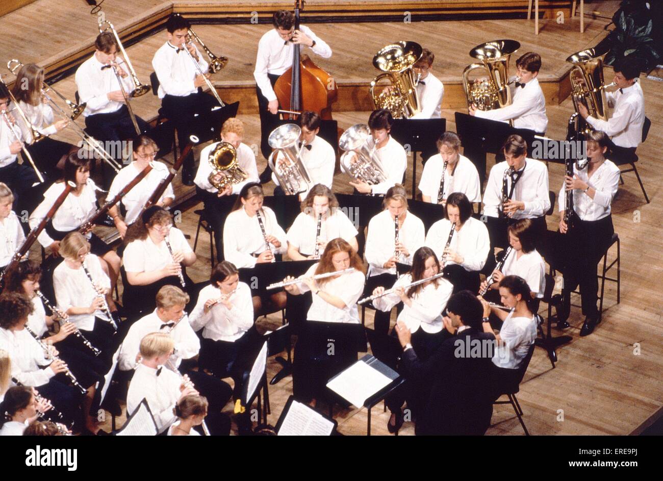 Wind  band with youth musicians.  View from above. Stock Photo