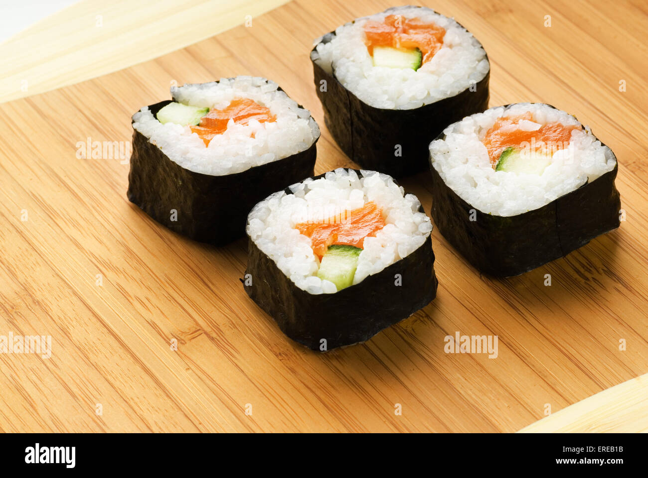 Sushi on bamboo plate Stock Photo