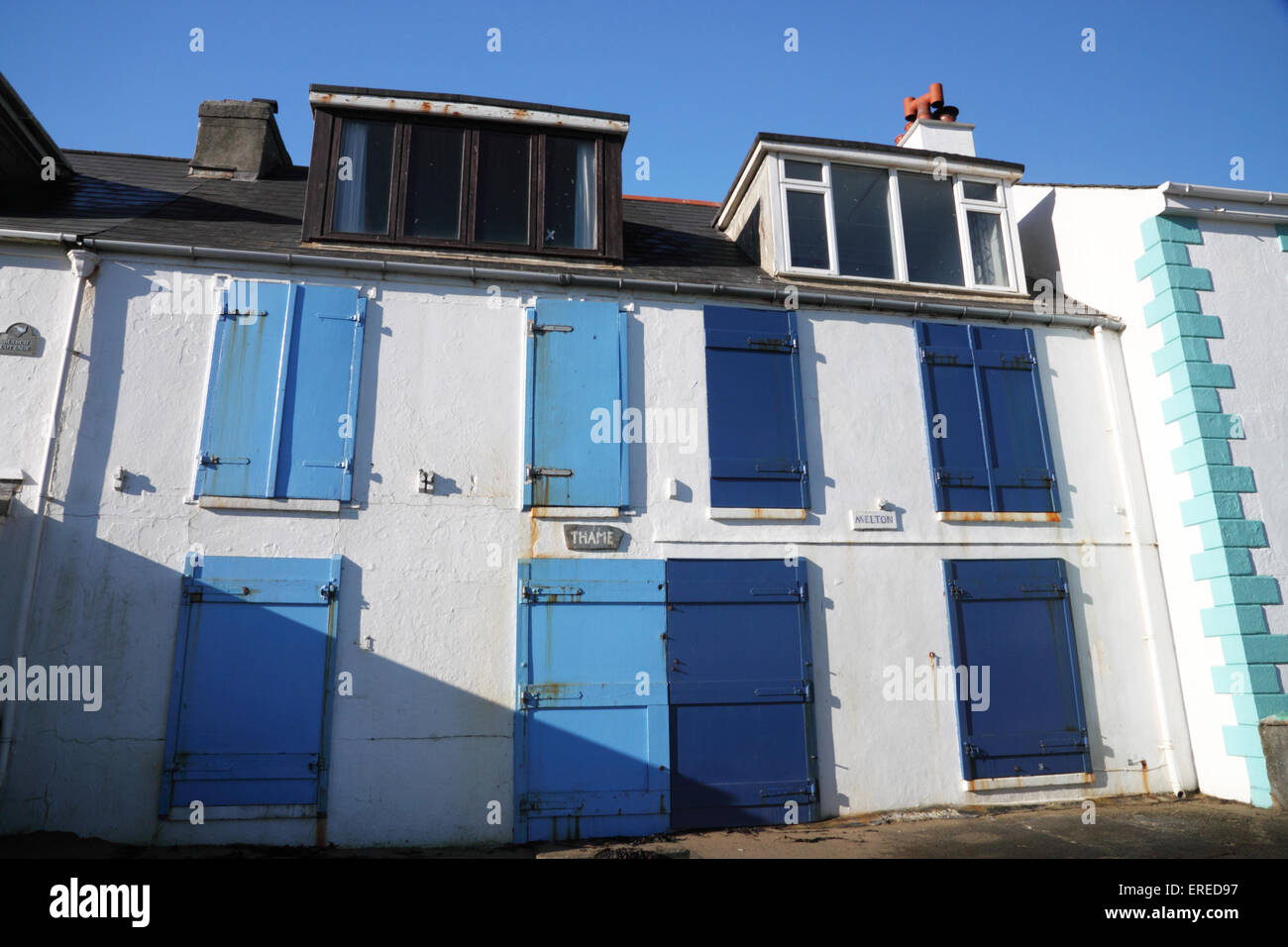 Shutter terraced at Portmellon, Cornwall Stock Photo Alamy