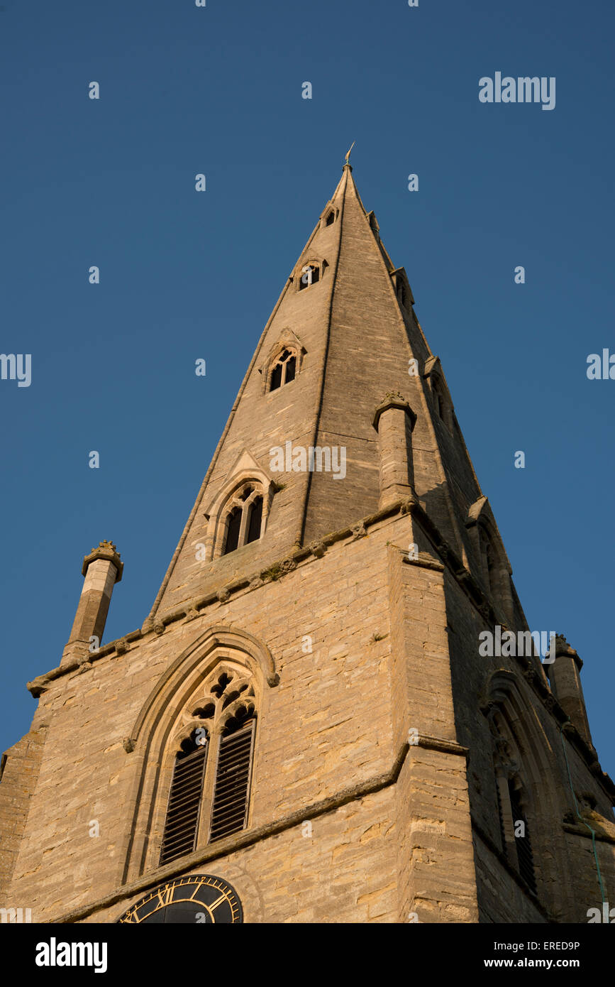 Parish church of St Peter and St Paul Olney, Buckinghamshire showing belfry and spire Stock Photo